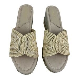 Torgeis‎ Sandals 8.5 FEI1074 Neith Platform Wedge Slip On Beige Natural Raffia